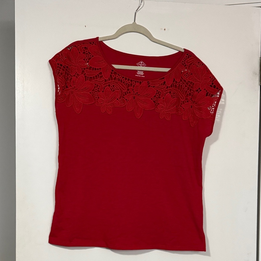 St. John's Bay Elegant Red Lace Women's Top - Large
